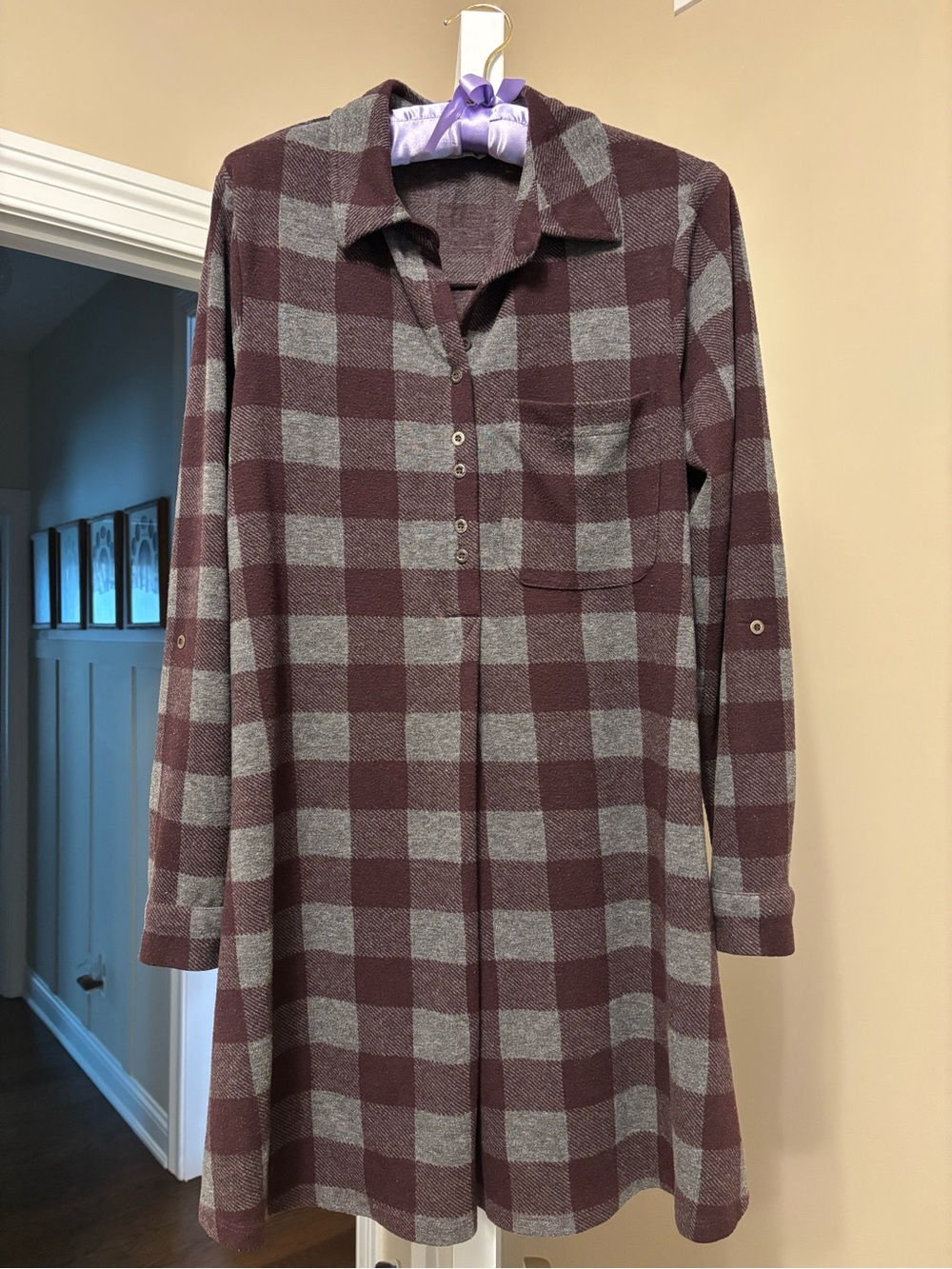 Burgundy and Grey plaid tunic